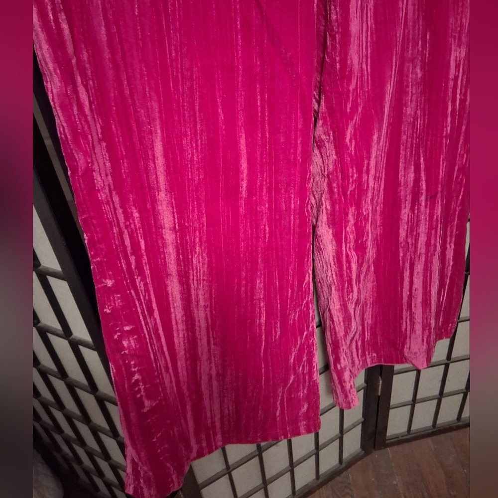 Nasty Gal Hot Pink Crushed Velvet Wide Leg Pants size 10 - Picture 7 of 10